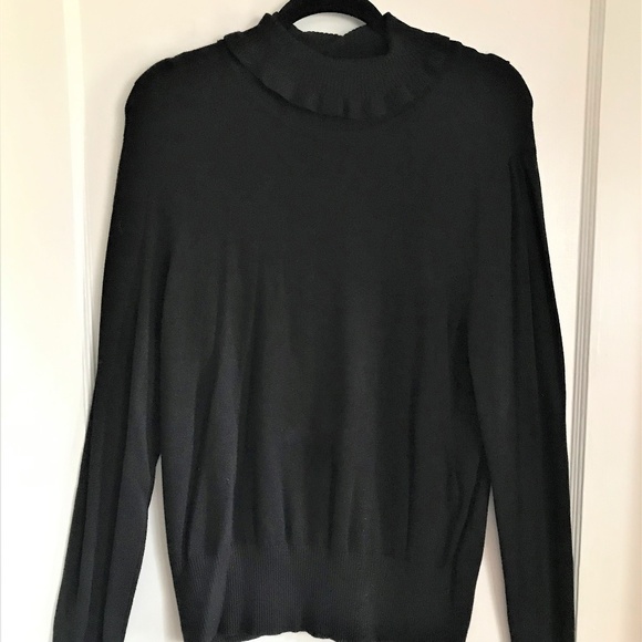 JOSEPH A Black T-Neck Sweater with Ruffles ~ XL - Picture 4 of 8